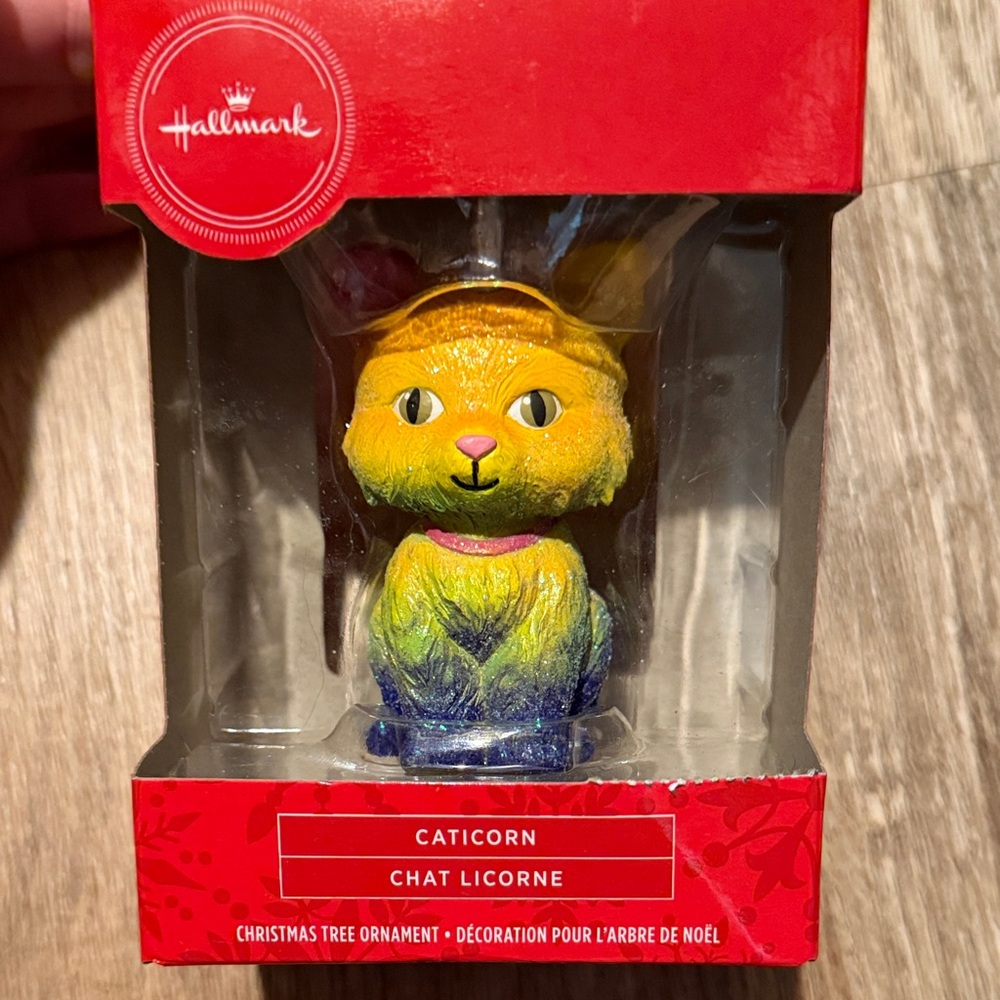 Hallmark Yellow, Green & Blue Caticorn Cat Ornament